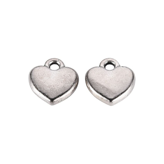 Alloy Charm, Heart, Antique Silver, Approx. 0.9x0.8cm, Pack of 50