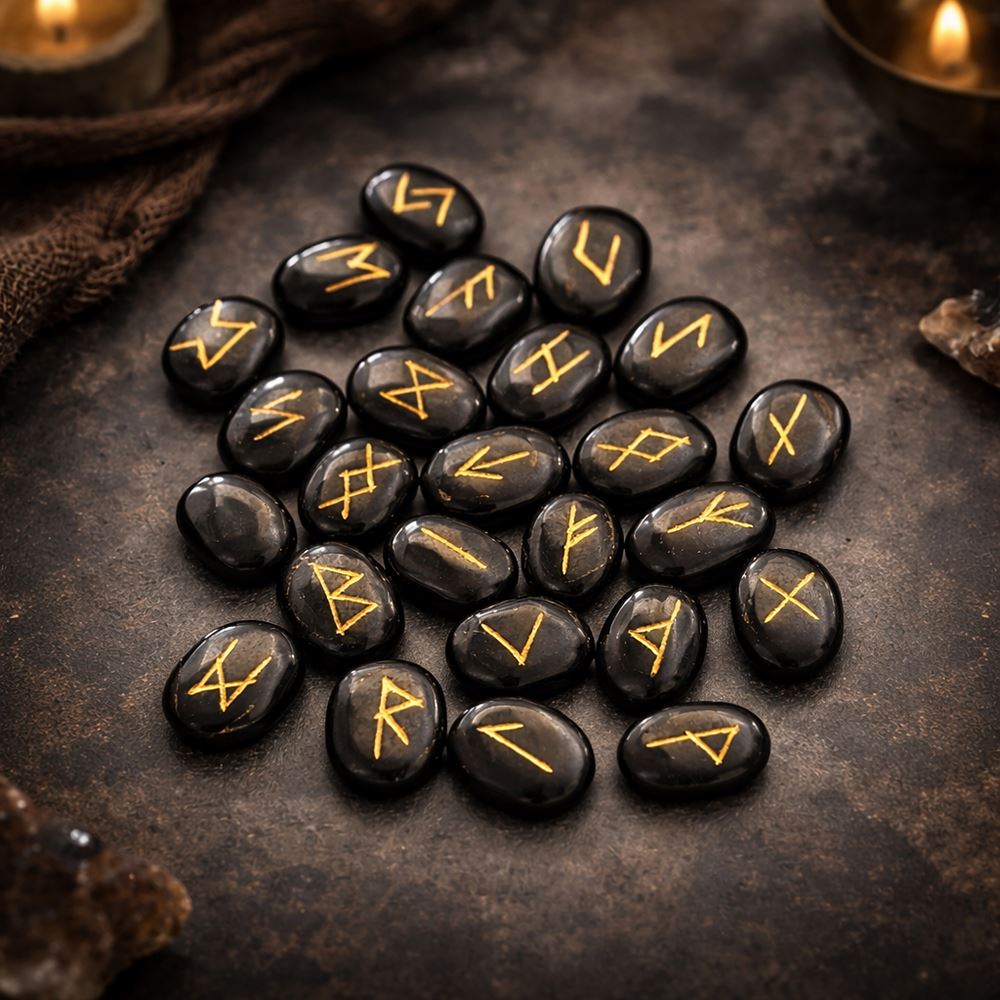 Elder Futhark Rune Set, Oval Stones 2 x 1.5cm, With Pouch