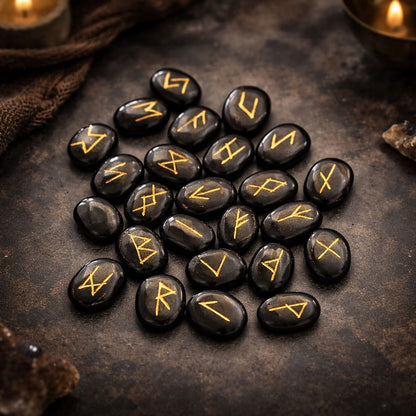 Elder Futhark Rune Set, Oval Stones 2 x 1.5cm, With Pouch