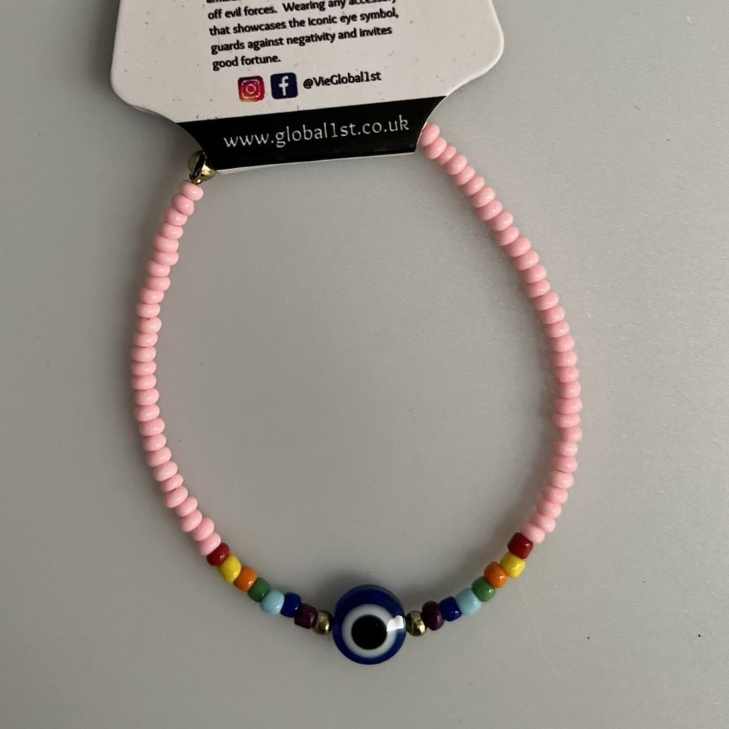 Evil Eye Bracelet, 7 Chakra Beads, (JIT)