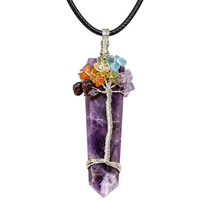 Tree of Life 7 Chakra Pendant, Black Cord