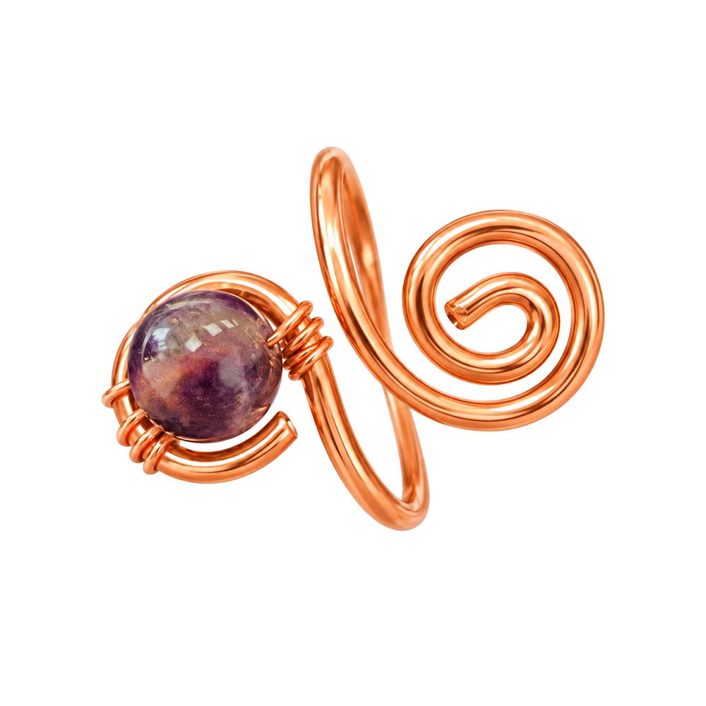 Copper Ring with Polished Stone, Design #05, Amethyst