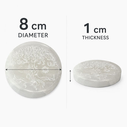Selenite Charging Plate, Round, Tree of Life, 8cm