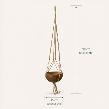 Coconut Shell Pot Holder with Macrame Jute Rope, 15x90cm - image 4