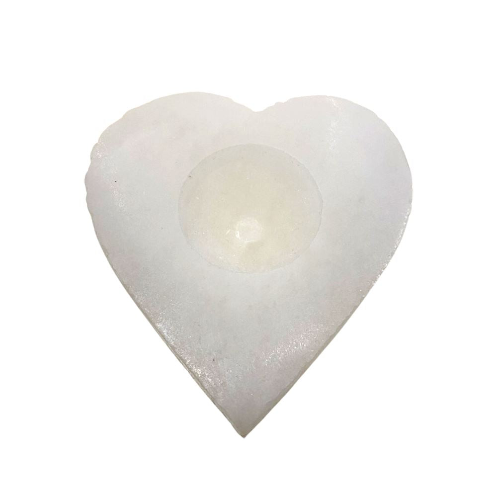 Selenite Tealight Holder, Heart, 10x10x3cm