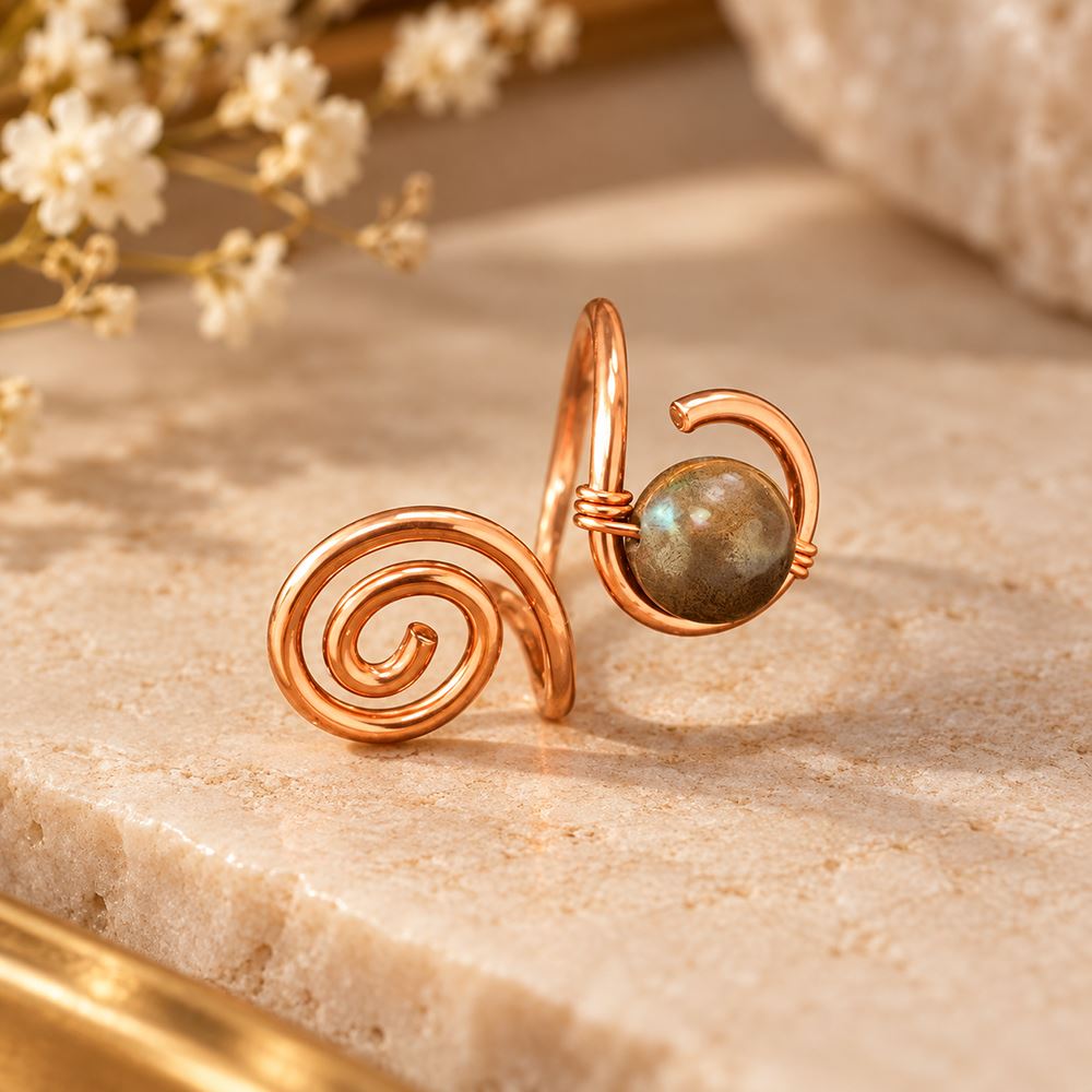 Copper Ring with Polished Stone, Design #05, Tiger's Eye