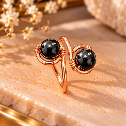 Copper Ring with Polished Stone, Design #03, Black Onyx
