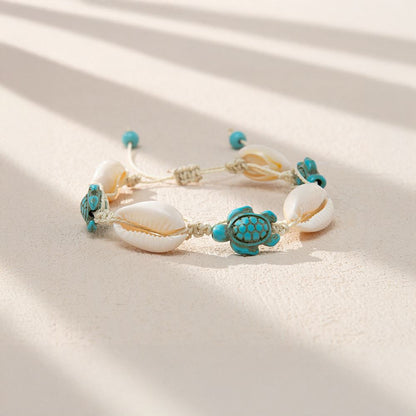 Cowrie Shell & Turquoise Turtle Bracelet