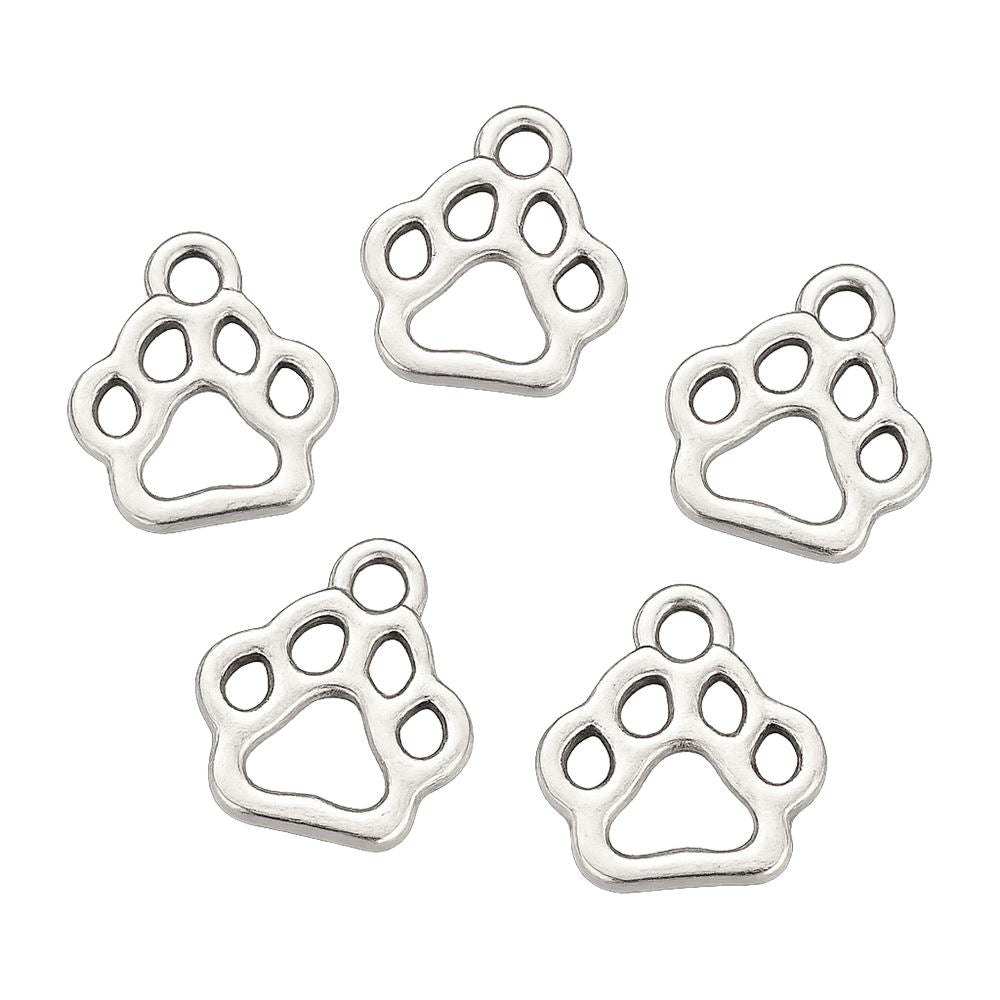 Alloy Charm, Paw Print, Antique Silver, Approx. 1.3x1.1cm, Pack of 50