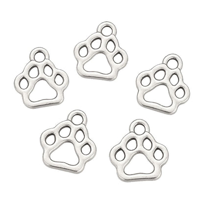 Alloy Charm, Paw Print, Antique Silver, Approx. 1.3x1.1cm, Pack of 50