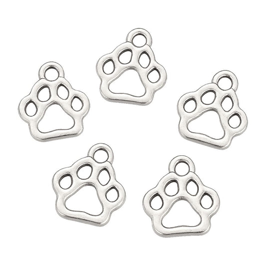 Alloy Charm, Paw Print, Antique Silver, Approx. 1.3x1.1cm, Pack of 50