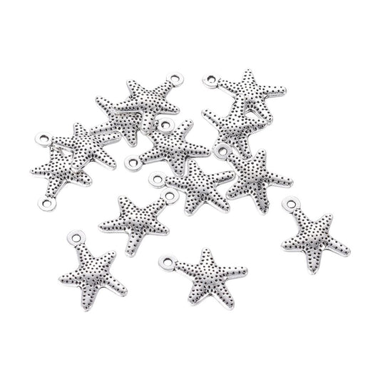 Alloy Charm, Starfish, Antique Silver, Approx. 1.6x1.2cm, Pack of 50