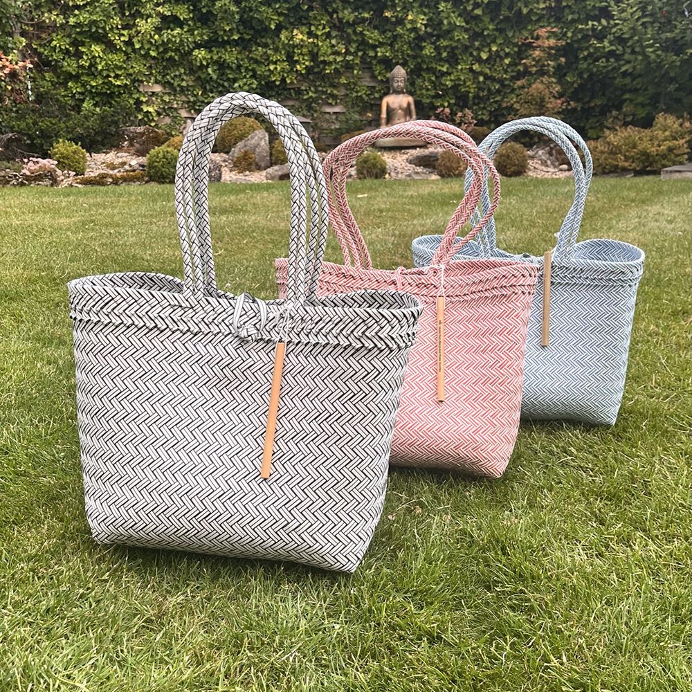 Recycled Plastic Woven Beach/Tote Long Strapped Bag, Large