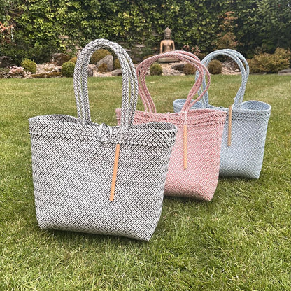 Recycled Plastic Woven Beach/Tote Long Strapped Bag, Large