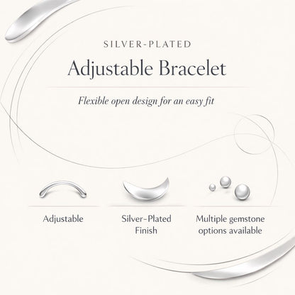 Silver-Plated Adjustable Boho Oval Cuff Bangle - image 5
