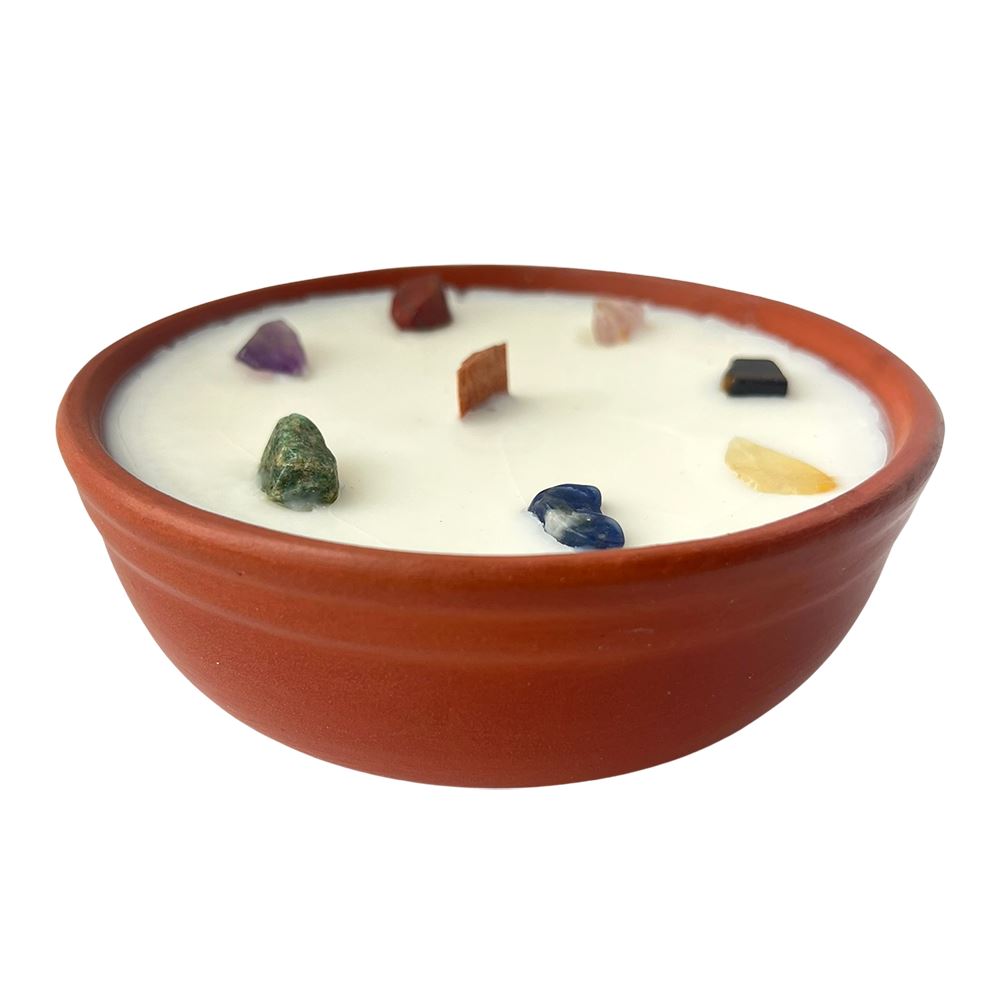 Clay Pot Candle, 12x4cm, Meditation with 7 Chakra Crystals