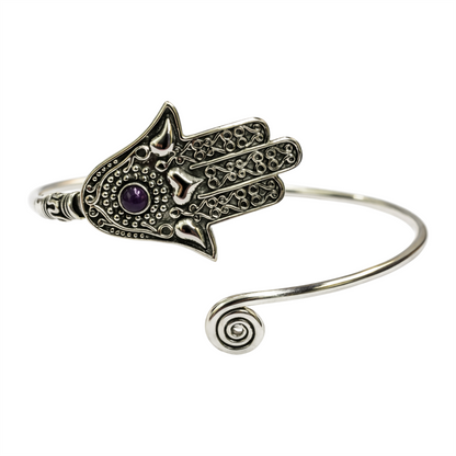 Silver-Plated Adjustable Hamsa Spiral Cuff Bangle - Wholesale UK - Global 1st