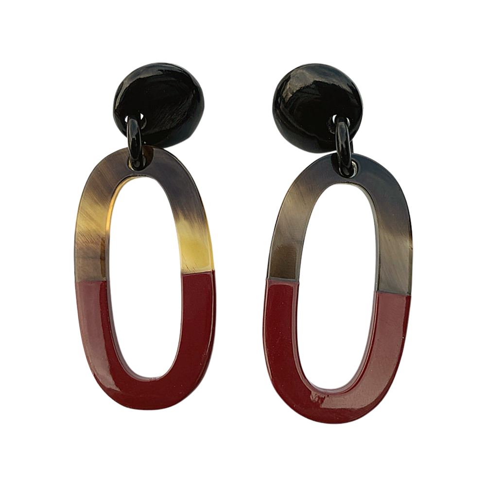 Boho Buffalo Horn Earrings, Lacquered, Oval