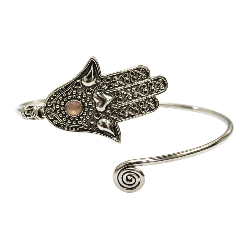 Silver-Plated Adjustable Hamsa Spiral Cuff Bangle - image 9