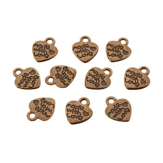 Alloy Charm, Made with Love Heart, Antique Bronze, Approx. 1.2x1cm, Pack of 50