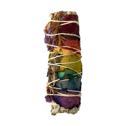 Smudge Stick, White Sage, 7 Chakra Petals and Purple Sinuata 4"