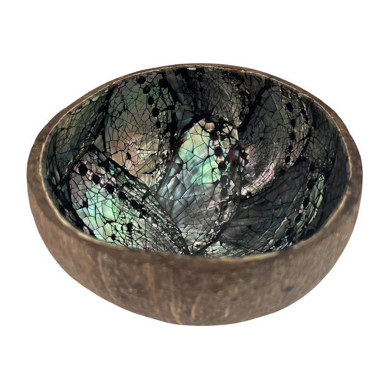 Coconut Shell Bowl with Abalone Inlay, 9cm Diameter