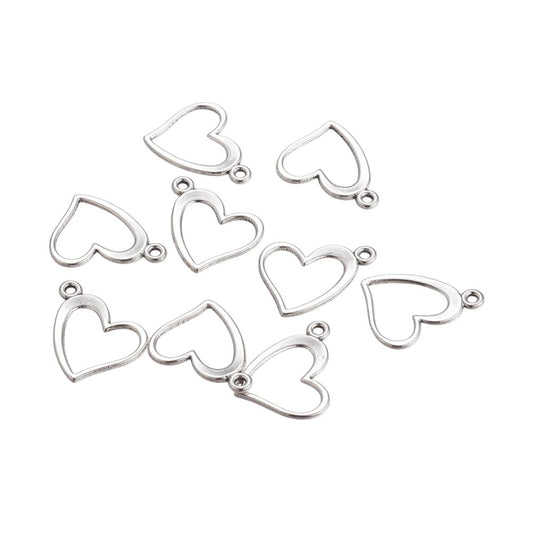 Alloy Charm, Open Heart, Antique Silver, Approx. 1.3x1.5cm, Pack of 50