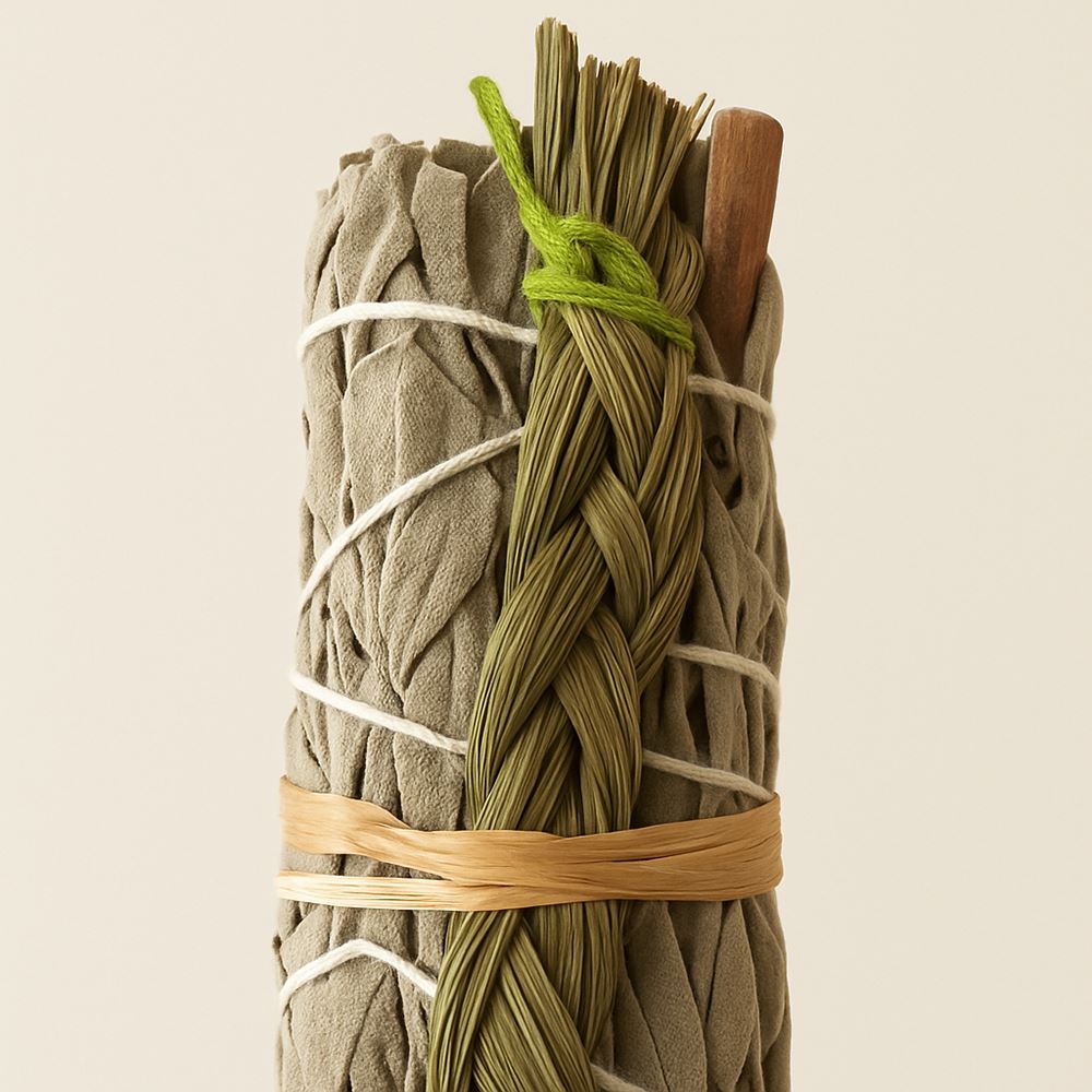 Smudge Stick, White Sage and Braided Sweet Grass 4"