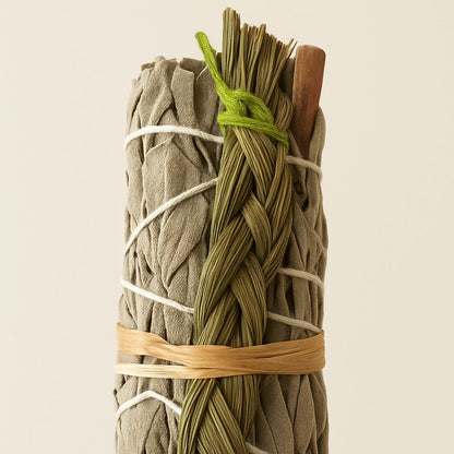 Smudge Stick, White Sage and Braided Sweet Grass 4"
