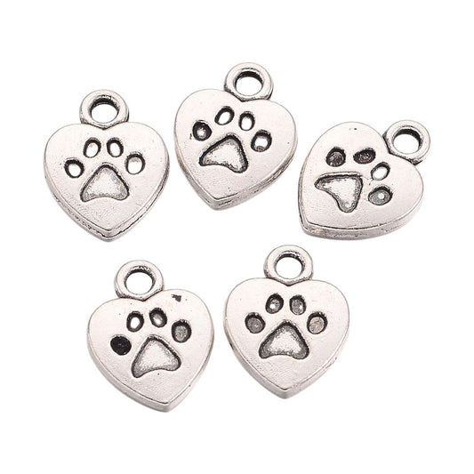 Alloy Charm, Paw Heart, Antique Silver, Approx. 1.3x1cm, Pack of 50