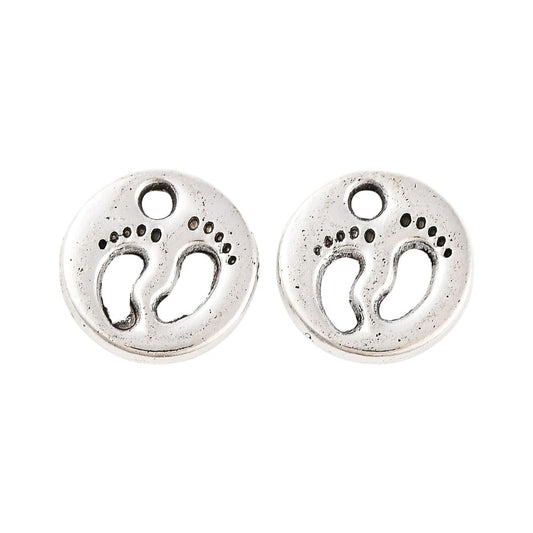 Alloy Charm, Footprints, Antique Silver, Approx. 1.1cm, Pack of 50