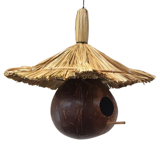 Bird Feeder/House, Coconut & Straw, Approx 35cm Hanging Height