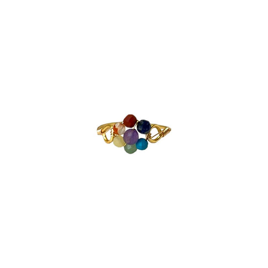 Copper Wire 7 Chakra Flower Ring, UK Size U