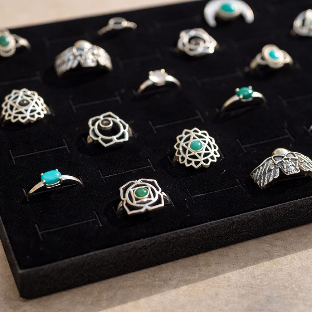 18 Silver-Plated Rings, Foam Display Tray