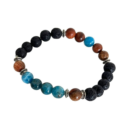 Gemstone, Lava, and Wood Beaded Bracelet
