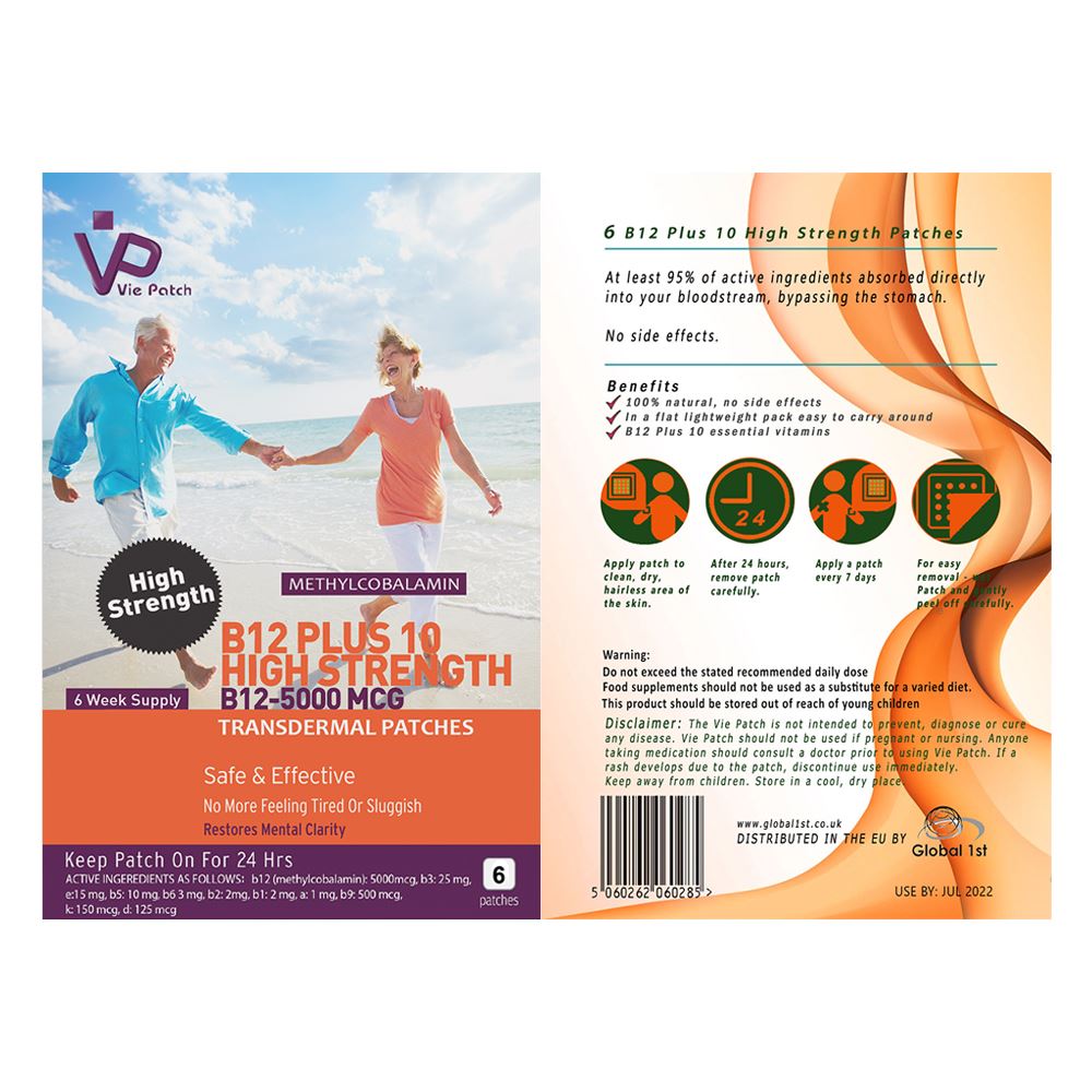 Vie Healthcare Vitamin B12 Plus 10 High Strength Transdermal Patches, 6 Transdermal Patches