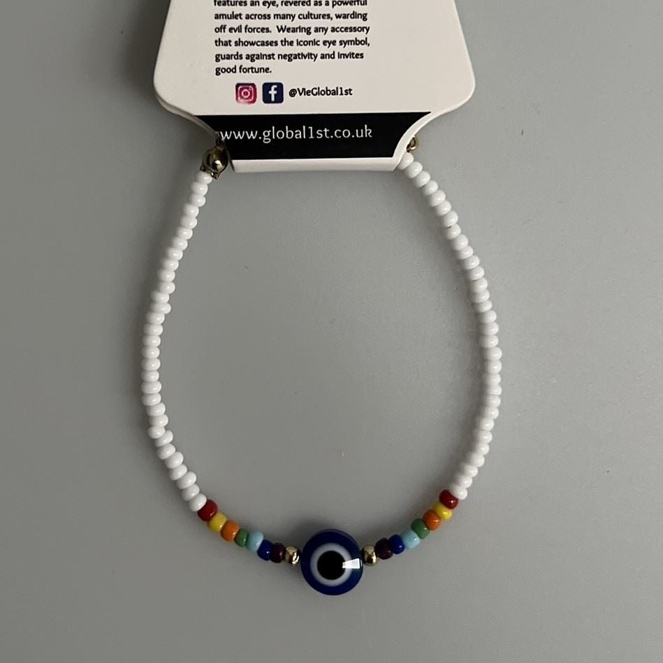 Evil Eye Bracelet, 7 Chakra Beads, (JIT)