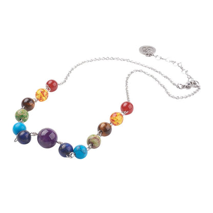 7 Chakra Gemstone Necklace, Stainless Steel Chain