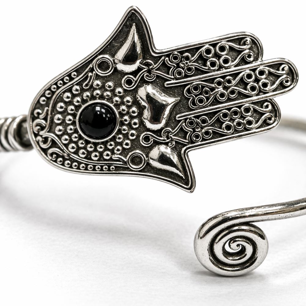 Silver-Plated Adjustable Hamsa Spiral Cuff Bangle - image 6