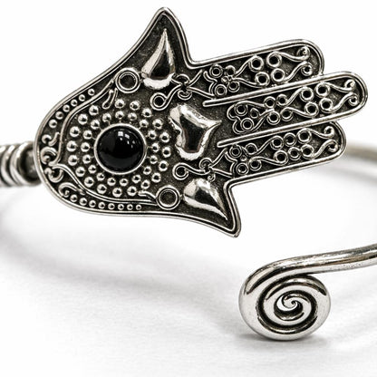 Silver-Plated Adjustable Hamsa Spiral Cuff Bangle - image 6