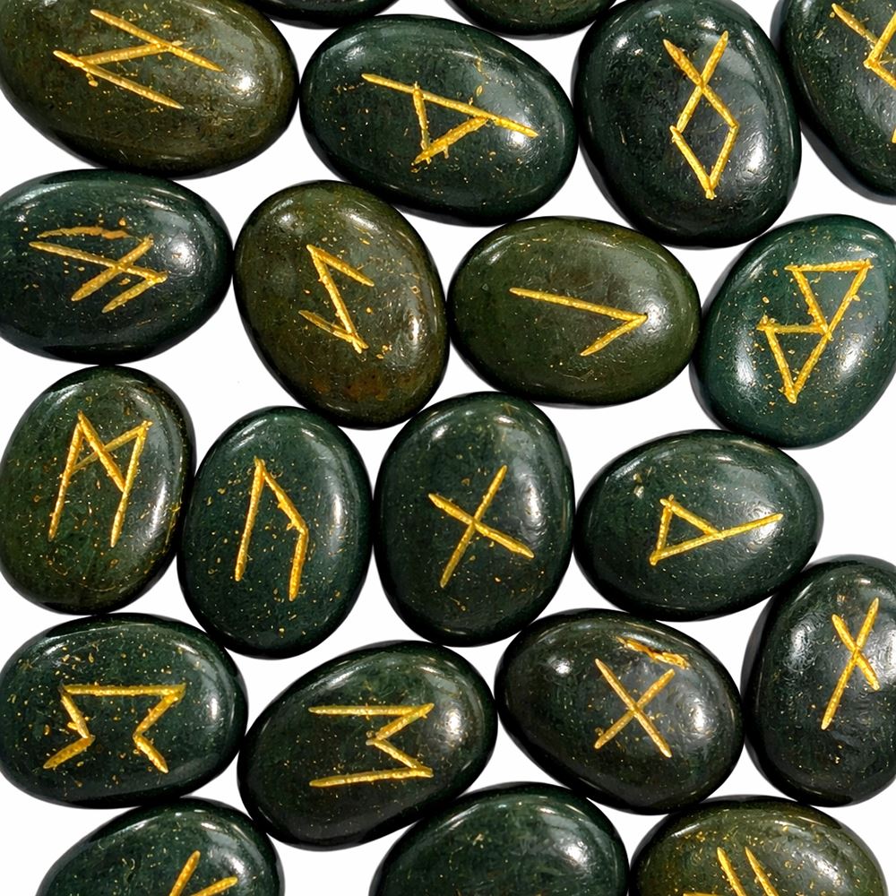 Elder Futhark Rune Set, Oval Stones 2 x 1.5cm, With Pouch