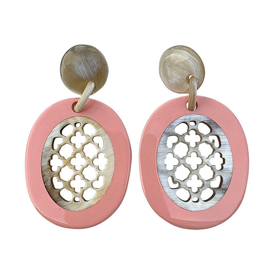 Boho Buffalo Horn Earrings, Lacquered, Pink