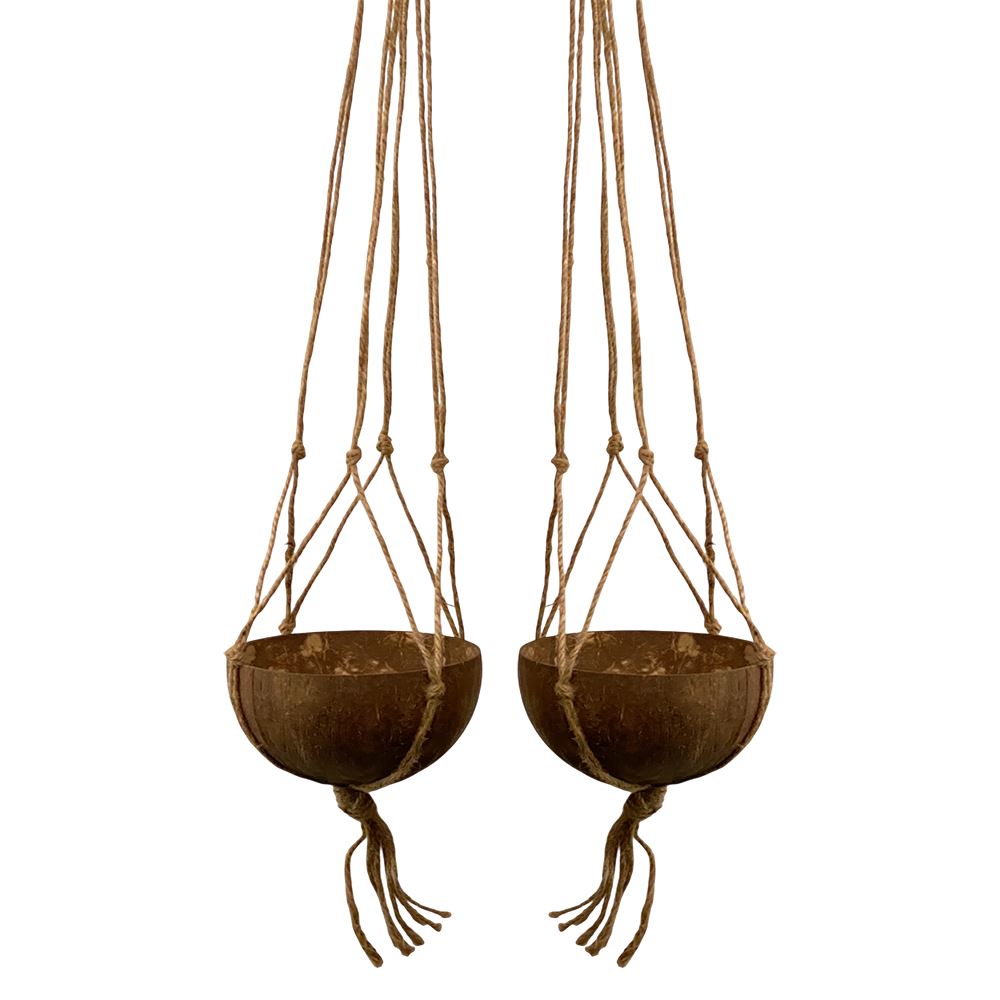 Coconut Shell Pot Holder with Macrame Jute Rope, 15x90cm