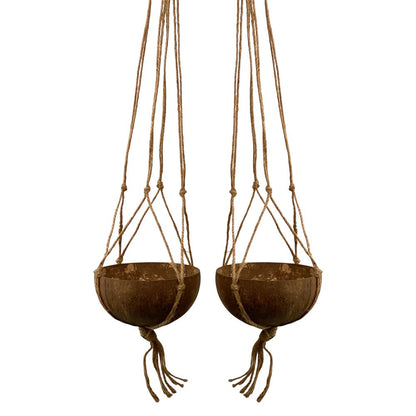 Coconut Shell Pot Holder with Macrame Jute Rope, 15x90cm