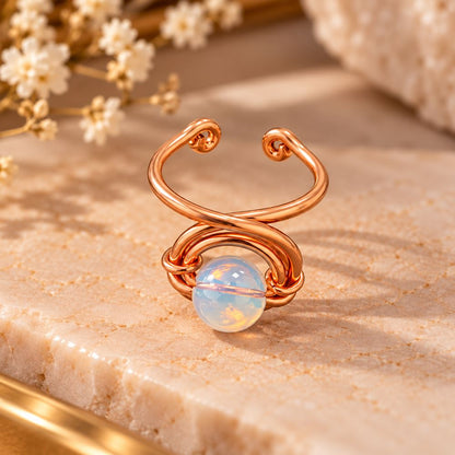 Copper Ring with Polished Stone, Design #06, Opalite