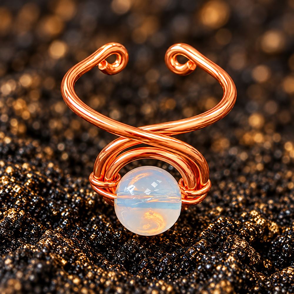 Copper Ring with Polished Stone, Design #06, Opalite