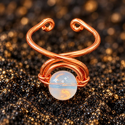Copper Ring with Polished Stone, Design #06, Opalite