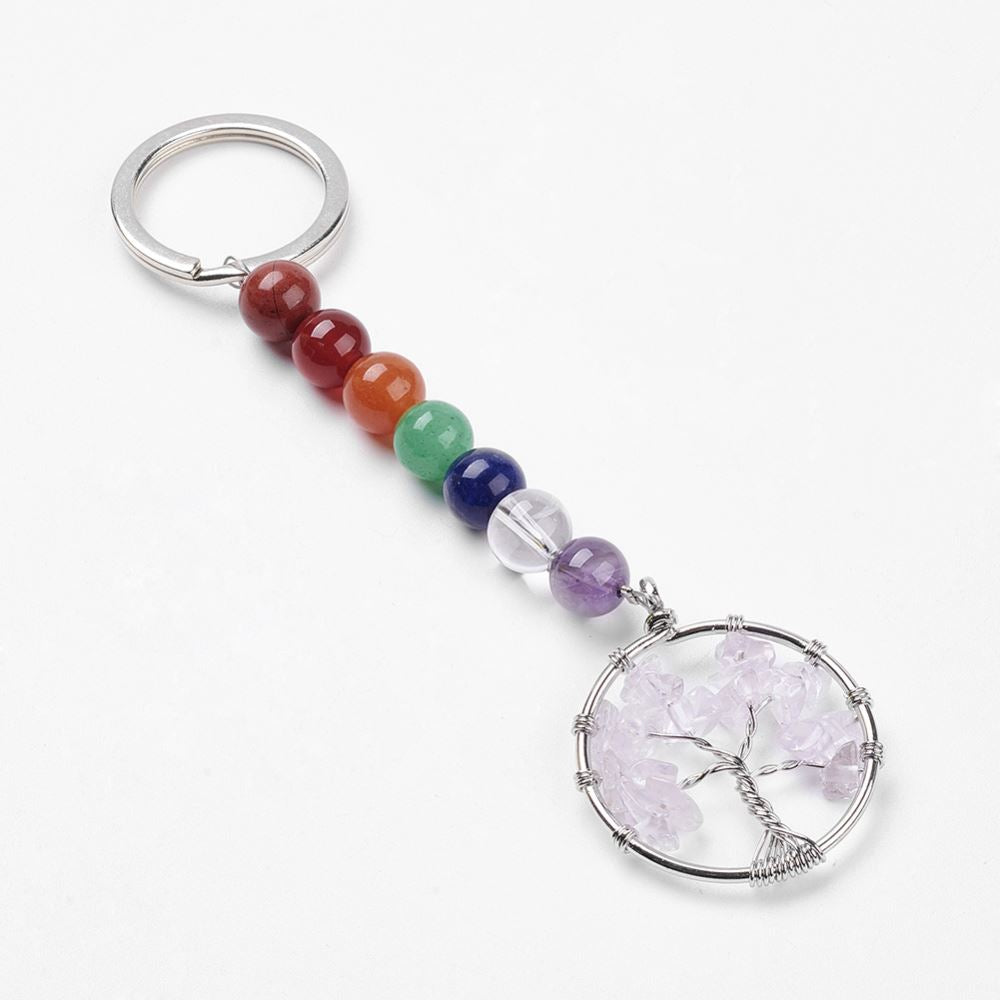 Chakra Jewelry, Mixed Gemstone Tree of Life Keychain