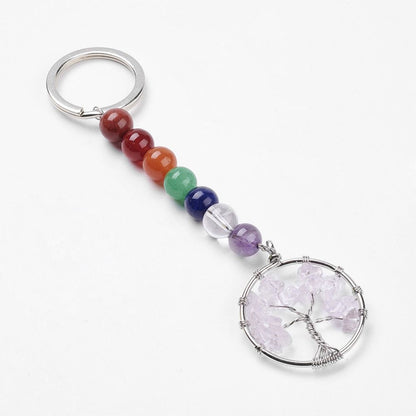 Chakra Jewelry, Mixed Gemstone Tree of Life Keychain