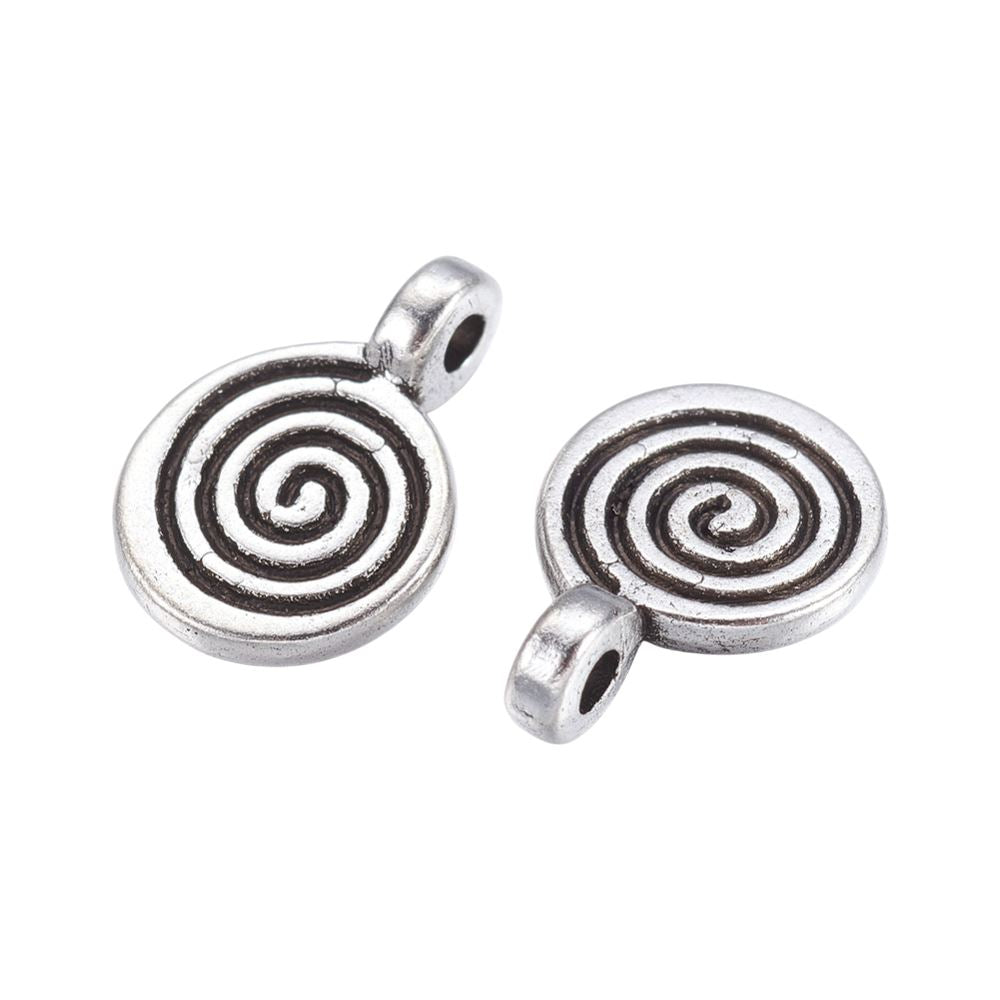 Alloy Charm, Spiral, Antique Silver, Approx. 1.1x0.8cm, Pack of 50